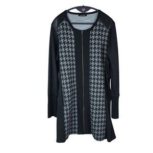 David Pond Houndstooth Black Front Full Zipper Long Sleeved Dress Size 16